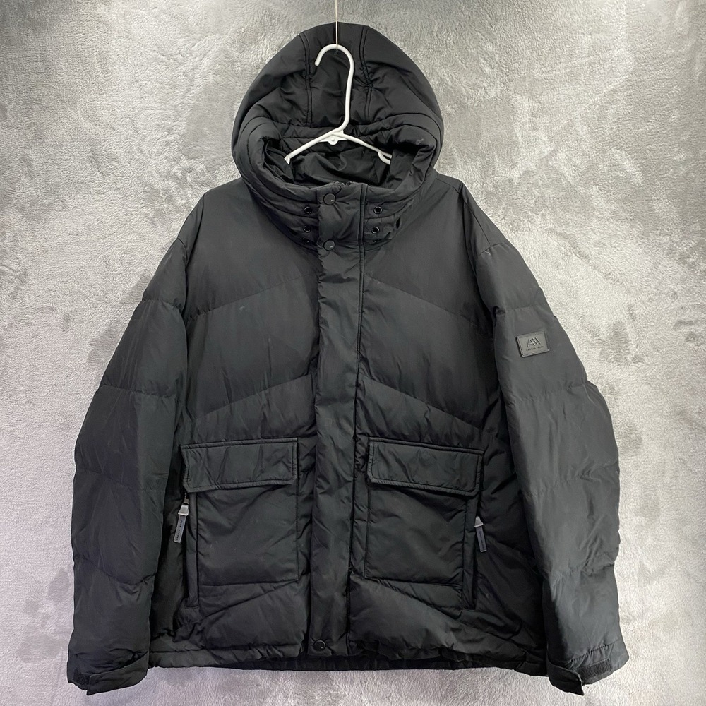 Andrew Marc Black Down Puffer Bomber Jacket Men's XL Hooded Full Zip